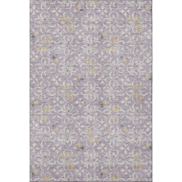 HomeRoots 9' X 12' Elegant Lavender & Ivory Floral Area Rug - Washable, Stain Resistant, UV Protected Design! 673950