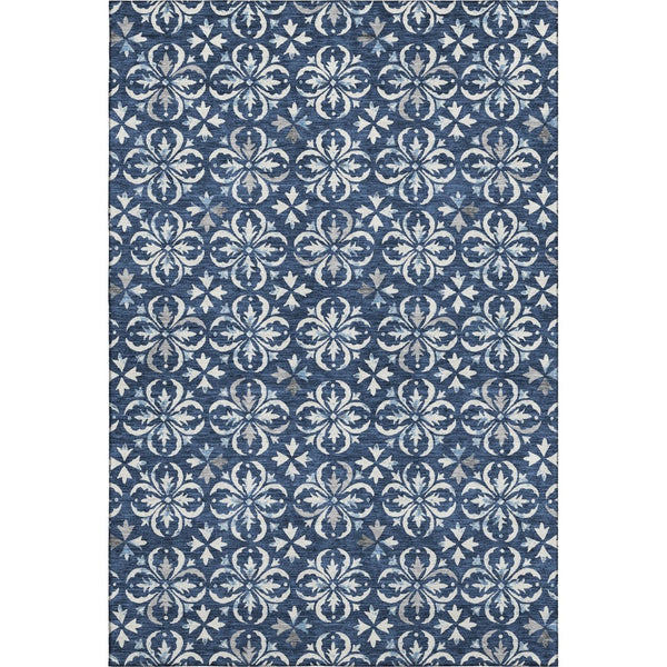 HomeRoots 5' X 8' Navy Blue Floral Area Rug - Washable, UV Protected, Durable for Busy Homes & Stylish Decor 673953