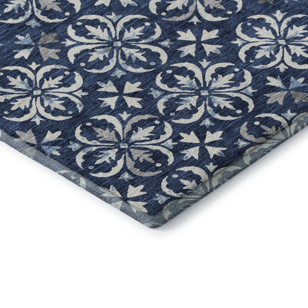 HomeRoots 5' X 8' Navy Blue Floral Area Rug - Washable, UV Protected, Durable for Busy Homes & Stylish Decor 673953