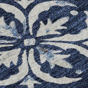 HomeRoots 8' X 10' Navy Blue & Ivory Floral Area Rug - Washable, Durable, UV-Protected for High-Traffic Spaces 673955