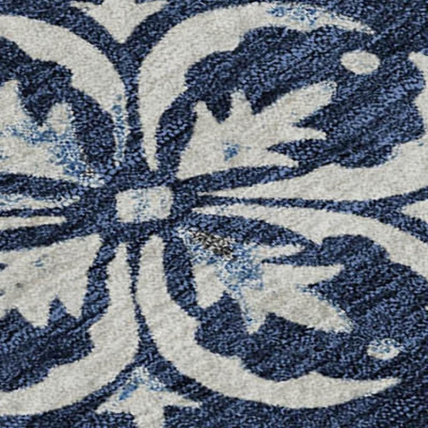 HomeRoots 8' X 10' Navy Blue & Ivory Floral Area Rug - Washable, Durable, UV-Protected for High-Traffic Spaces 673955