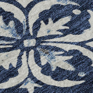 HomeRoots 9' X 12' Navy Blue & Ivory Floral Area Rug - Washable, UV-Protected, Durable for Family Living Spaces 673956