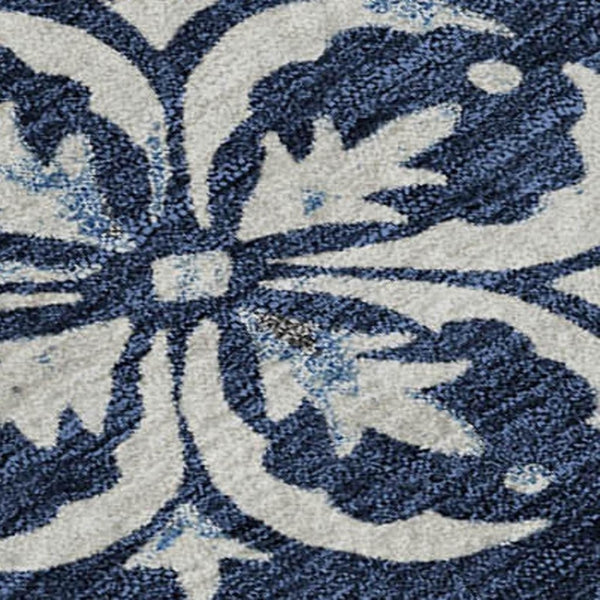 HomeRoots 9' X 12' Navy Blue & Ivory Floral Area Rug - Washable, UV-Protected, Durable for Family Living Spaces 673956
