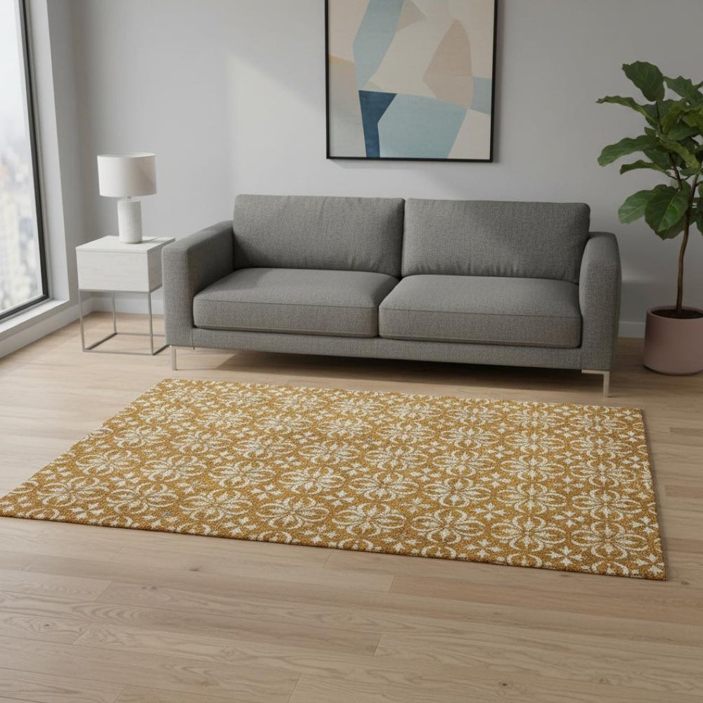 HomeRoots 5' X 8' Floral Washable Area Rug - Rust & Beige with UV Protection for Homes with Kids & Pets 673959