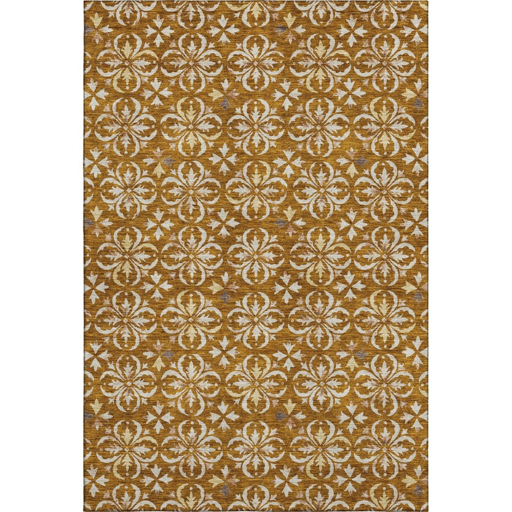 HomeRoots 5' X 8' Floral Washable Area Rug - Rust & Beige with UV Protection for Homes with Kids & Pets 673959