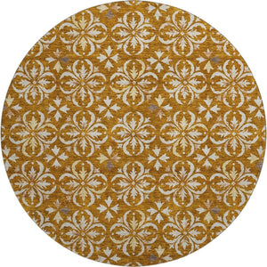 HomeRoots 8' Washable Round Area Rug in Rust and Beige Floral Design - UV Protected, Stain Resistant, Durable 673960