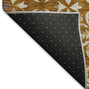 HomeRoots 8' Washable Round Area Rug in Rust and Beige Floral Design - UV Protected, Stain Resistant, Durable 673960