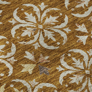HomeRoots 8' Washable Round Area Rug in Rust and Beige Floral Design - UV Protected, Stain Resistant, Durable 673960