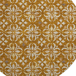 HomeRoots 8' Washable Round Area Rug in Rust and Beige Floral Design - UV Protected, Stain Resistant, Durable 673960