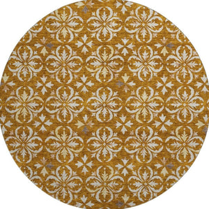 HomeRoots 8' Washable Round Area Rug in Rust and Beige Floral Design - UV Protected, Stain Resistant, Durable 673960