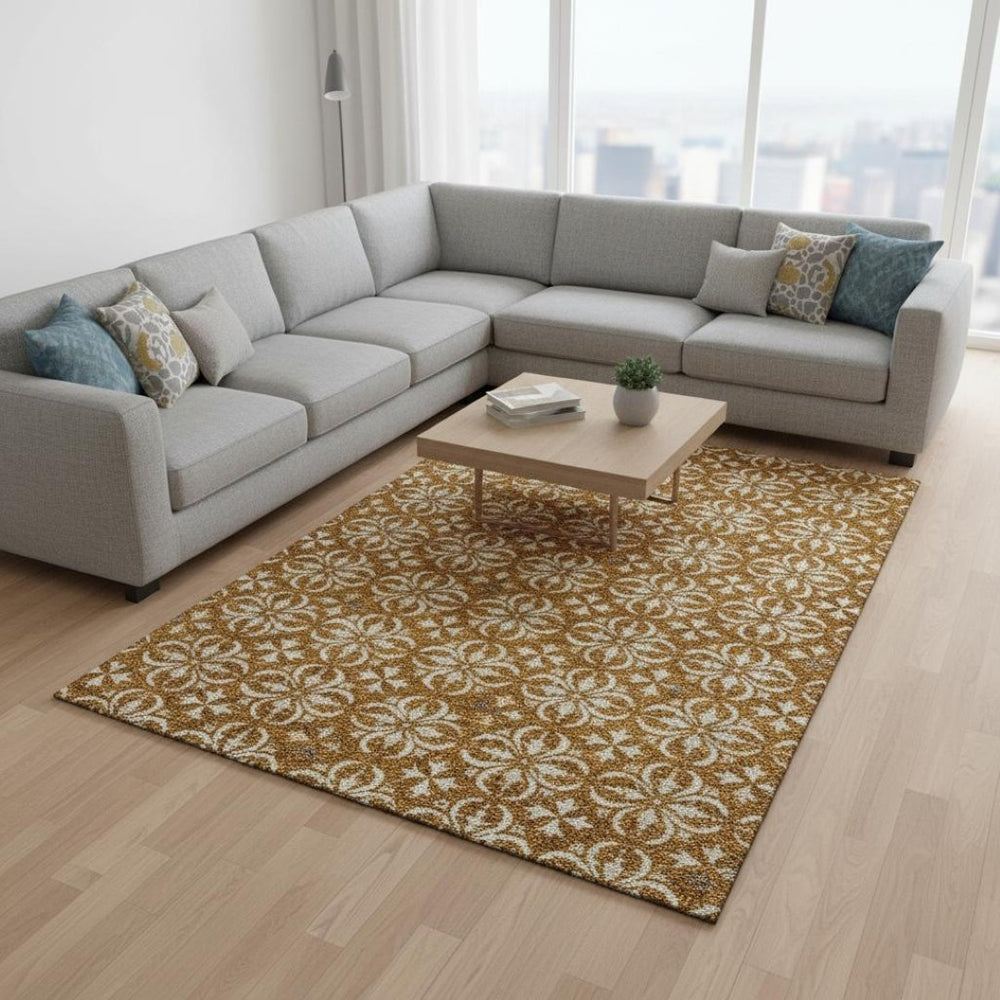 HomeRoots 8' X 10' Washable Floral Area Rug in Rust & Beige – UV Protected, Stain-Resistant, Durable Design 673961