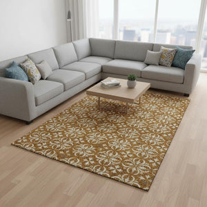 HomeRoots 8' X 10' Washable Floral Area Rug in Rust & Beige – UV Protected, Stain-Resistant, Durable Design 673961