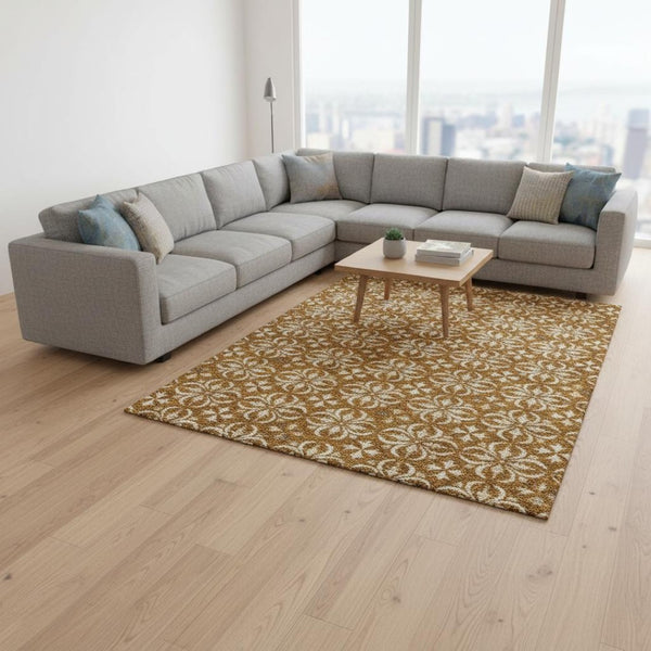 HomeRoots 9' X 12' Floral Washable Area Rug in Rust & Beige - Durable, UV-Protected, Perfect for High-Traffic Homes! 673962