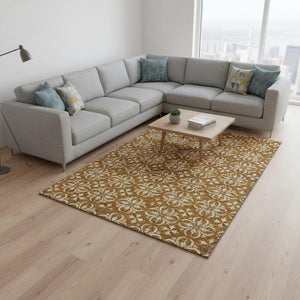 HomeRoots 10' X 14' Floral Area Rug in Rust & Beige – Washable, UV Protected, Stain Resistant for Homes with Kids 673963
