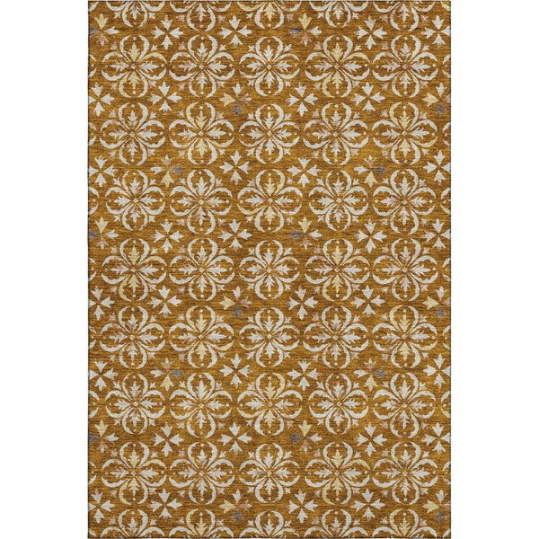 HomeRoots 10' X 14' Floral Area Rug in Rust & Beige – Washable, UV Protected, Stain Resistant for Homes with Kids 673963