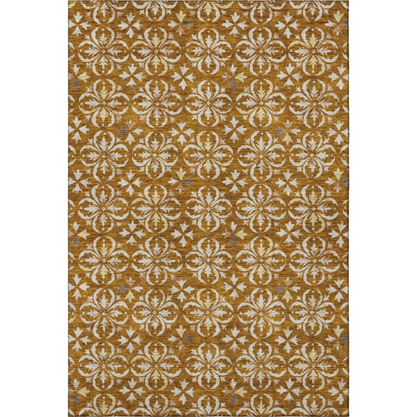 HomeRoots 10' X 14' Floral Area Rug in Rust & Beige – Washable, UV Protected, Stain Resistant for Homes with Kids 673963