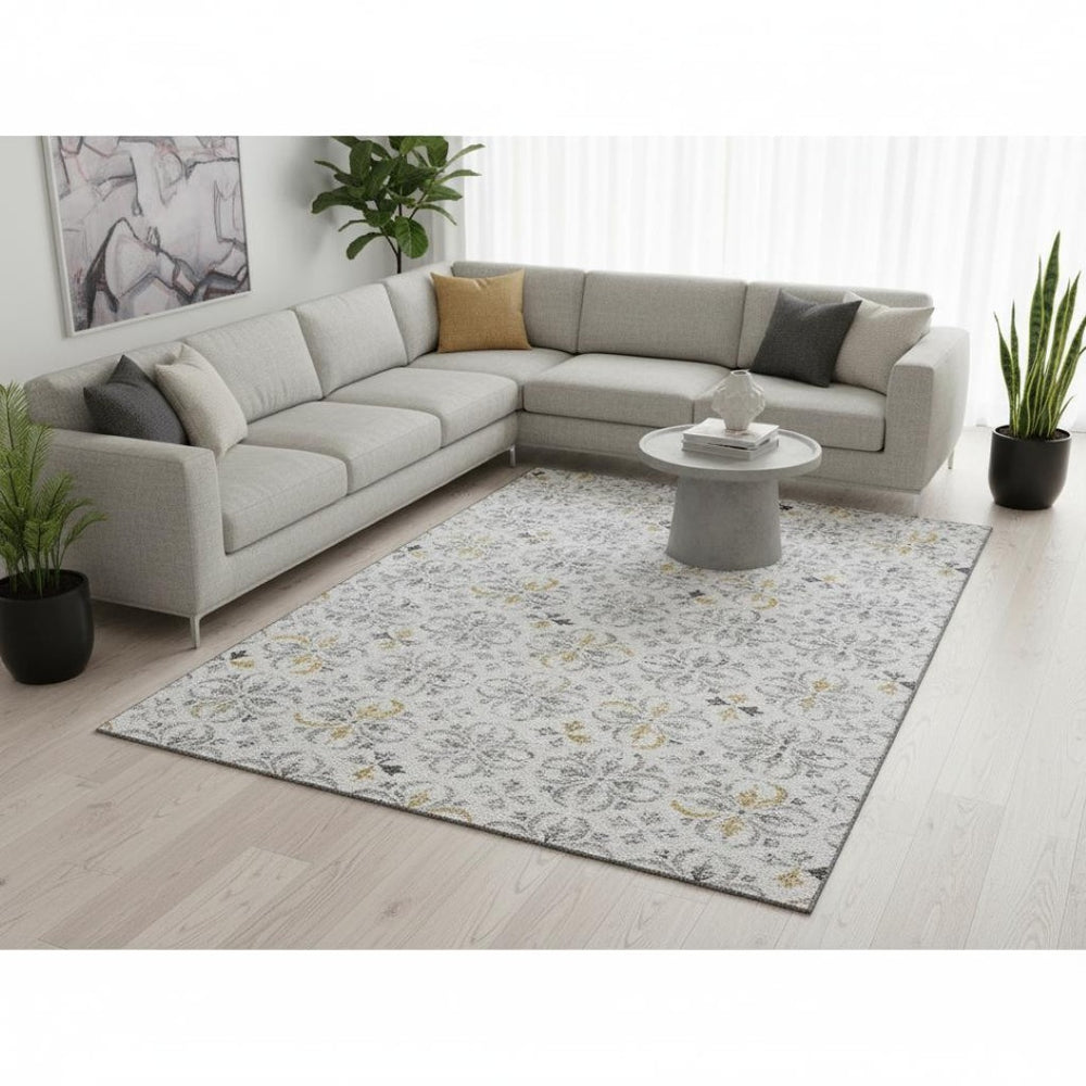 HomeRoots 8' X 10' Silver and Gray Floral Washable Area Rug – UV Protected, Stain Resistant, Family-Friendly Decor 673967
