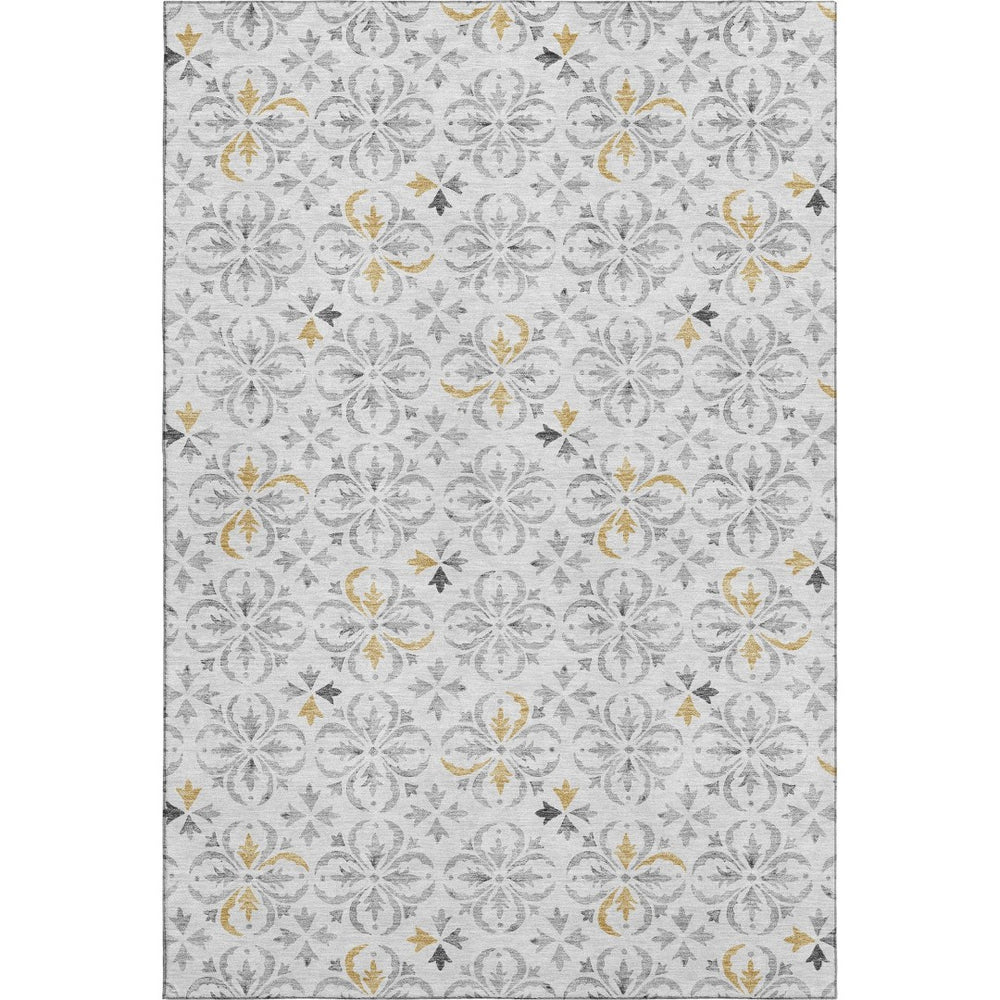 HomeRoots 8' X 10' Silver and Gray Floral Washable Area Rug – UV Protected, Stain Resistant, Family-Friendly Decor 673967