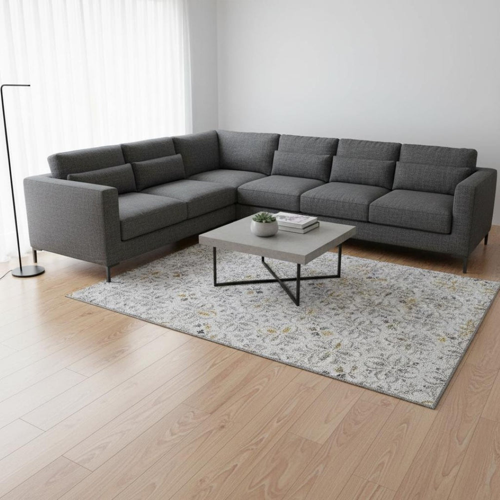 HomeRoots 9' X 12' Elegant Silver and Gray Floral Area Rug with UV Protection, Washable for Easy Care and Durability 673968