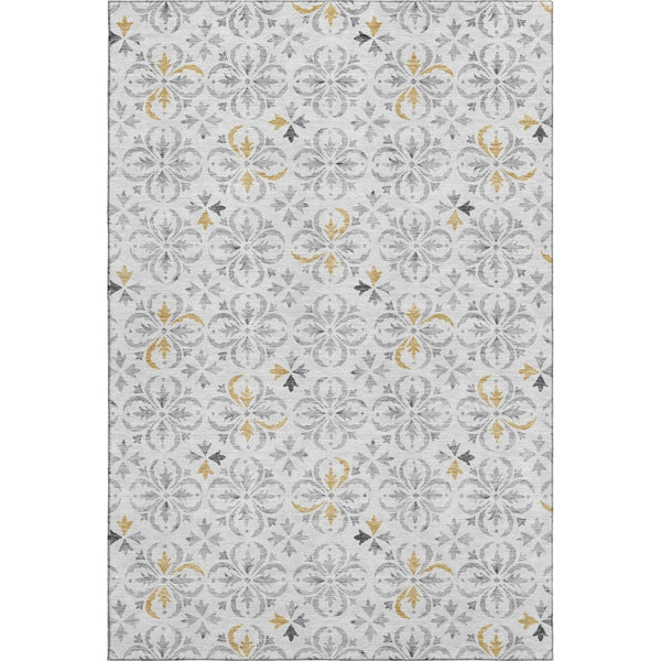 HomeRoots 10' Silver and Gray Floral Area Rug - Washable, UV Protected, Stain-Resistant for High-Traffic Spaces 673969