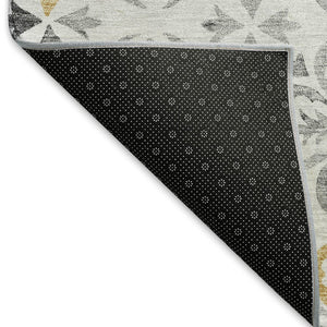 HomeRoots 10' Silver and Gray Floral Area Rug - Washable, UV Protected, Stain-Resistant for High-Traffic Spaces 673969