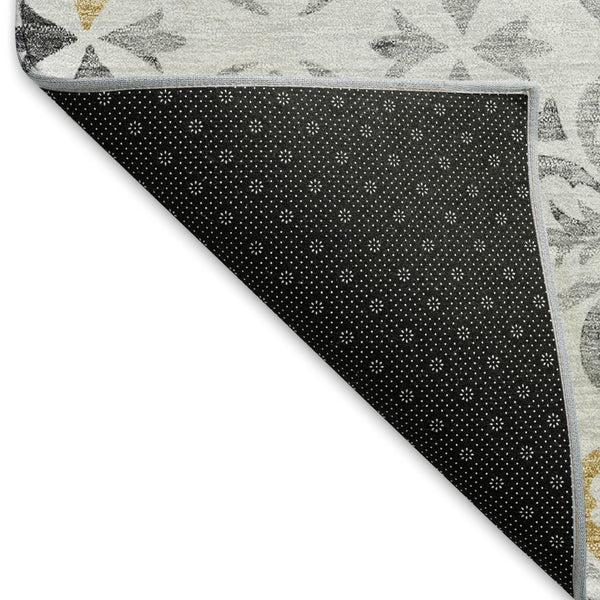 HomeRoots 10' Silver and Gray Floral Area Rug - Washable, UV Protected, Stain-Resistant for High-Traffic Spaces 673969
