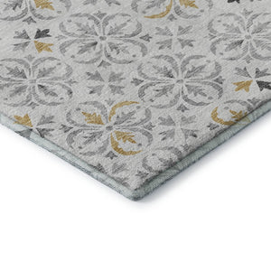 HomeRoots 10' Silver and Gray Floral Area Rug - Washable, UV Protected, Stain-Resistant for High-Traffic Spaces 673969