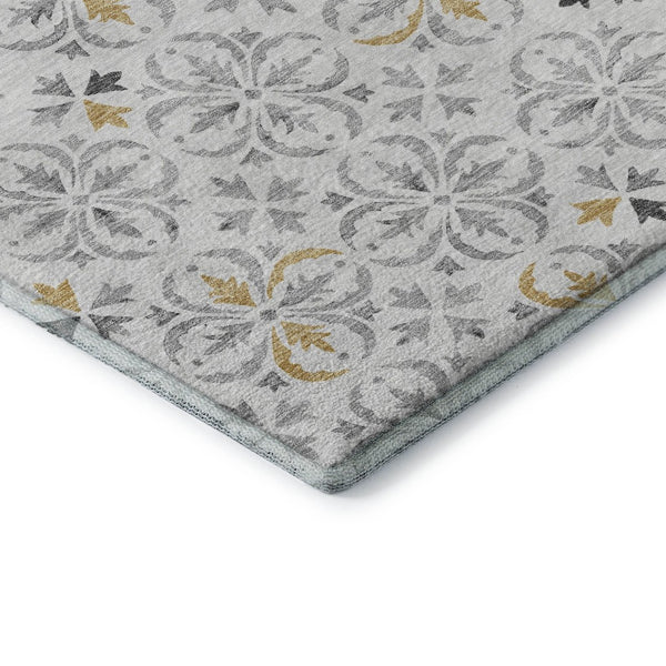 HomeRoots 10' Silver and Gray Floral Area Rug - Washable, UV Protected, Stain-Resistant for High-Traffic Spaces 673969