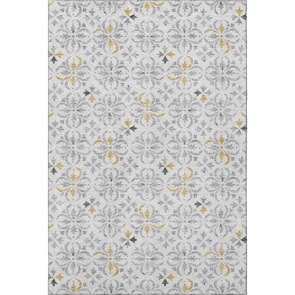 HomeRoots 10' Silver and Gray Floral Area Rug - Washable, UV Protected, Stain-Resistant for High-Traffic Spaces 673969