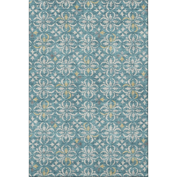 HomeRoots 5' X 8' Floral Washable Area Rug in Teal & Ivory - Durable, Stain-Resistant, UV Protected & Stylish! 673971
