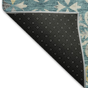 HomeRoots 8' Teal and Ivory Floral Washable Round Rug – Stylish UV-Protected Design for Busy Homes & Kids 673972