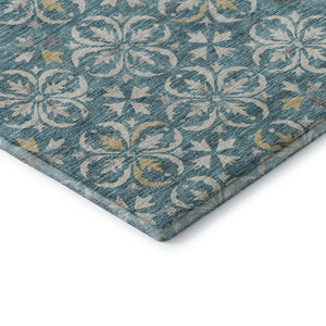 HomeRoots 8' Teal and Ivory Floral Washable Round Rug – Stylish UV-Protected Design for Busy Homes & Kids 673972