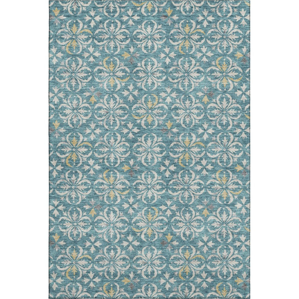 HomeRoots 9' X 12' Teal Floral Area Rug - Washable, UV Protected, Stain Resistant, Perfect for High-Traffic Spaces 673974
