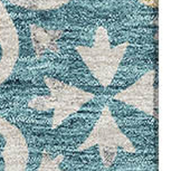 HomeRoots 9' X 12' Teal Floral Area Rug - Washable, UV Protected, Stain Resistant, Perfect for High-Traffic Spaces 673974