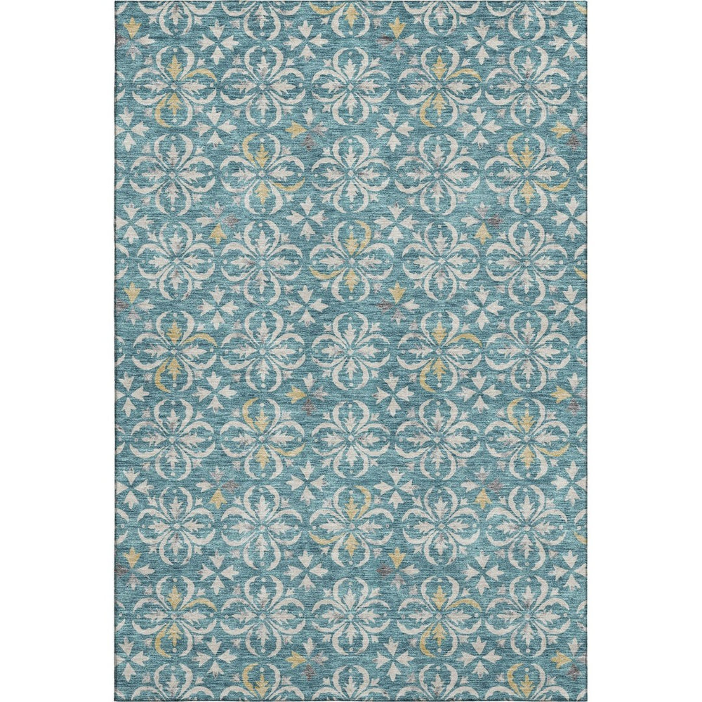 HomeRoots 10' Teal and Ivory Floral Area Rug - Washable, UV-Protected, Durable Design for Elegant Living Spaces 673975
