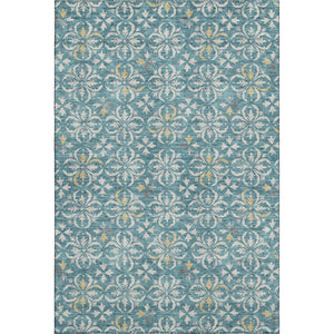 HomeRoots 10' Teal and Ivory Floral Area Rug - Washable, UV-Protected, Durable Design for Elegant Living Spaces 673975