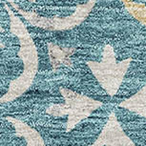 HomeRoots 10' Teal and Ivory Floral Area Rug - Washable, UV-Protected, Durable Design for Elegant Living Spaces 673975