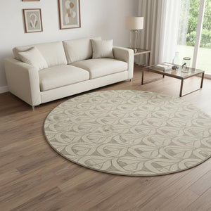 HomeRoots 8' Beige and Taupe Geometric Washable Round Rug – Modern, UV-Protected, Stain-Resistant Design! 673978