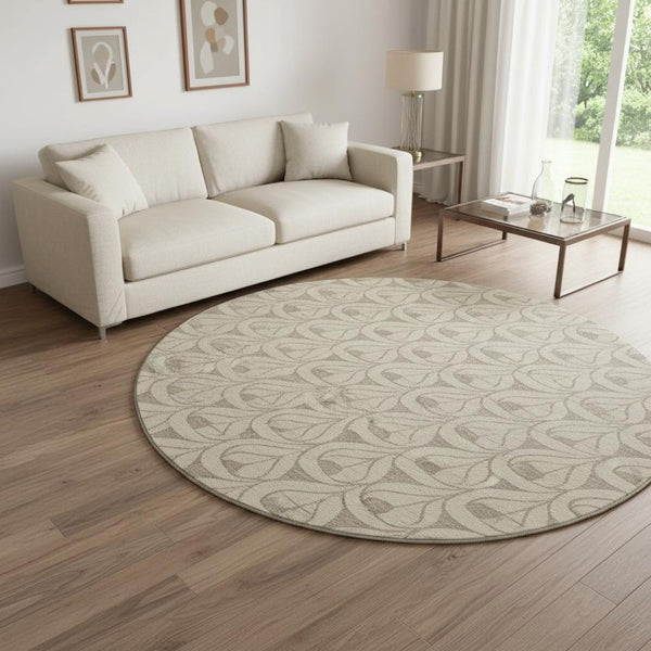 HomeRoots 8' Beige and Taupe Geometric Washable Round Rug – Modern, UV-Protected, Stain-Resistant Design! 673978