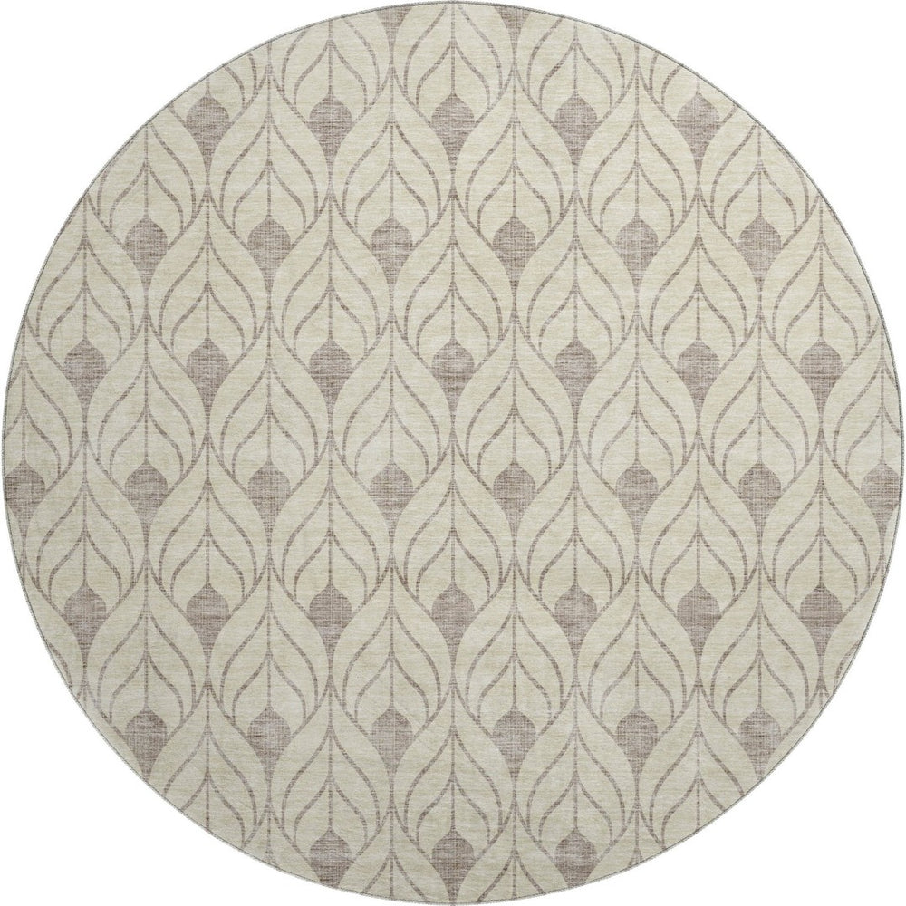HomeRoots 8' Beige and Taupe Geometric Washable Round Rug – Modern, UV-Protected, Stain-Resistant Design! 673978