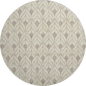 HomeRoots 8' Beige and Taupe Geometric Washable Round Rug – Modern, UV-Protected, Stain-Resistant Design! 673978
