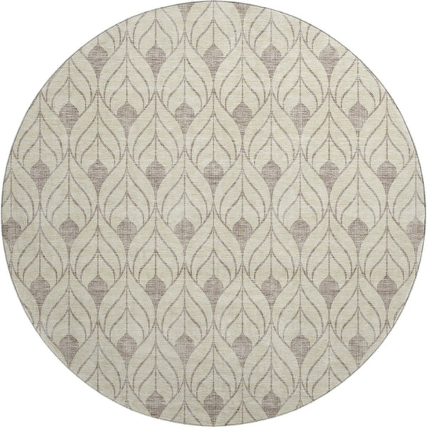 HomeRoots 8' Beige and Taupe Geometric Washable Round Rug – Modern, UV-Protected, Stain-Resistant Design! 673978