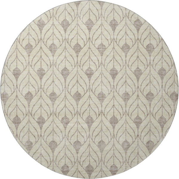 HomeRoots 8' Beige and Taupe Geometric Washable Round Rug – Modern, UV-Protected, Stain-Resistant Design! 673978