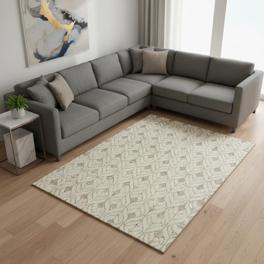 HomeRoots 8' X 10' Beige and Taupe Geometric Area Rug - Stylish, Washable, UV-Protected for High-Traffic Spaces 673979