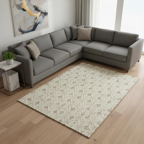HomeRoots 8' X 10' Beige and Taupe Geometric Area Rug - Stylish, Washable, UV-Protected for High-Traffic Spaces 673979