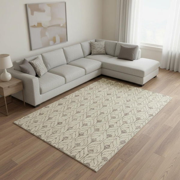 HomeRoots 9' X 12' Washable Beige and Taupe Geometric Area Rug with UV Protection for High-Traffic Spaces 673980