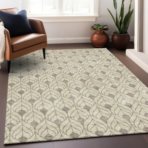 HomeRoots 9' X 12' Washable Beige and Taupe Geometric Area Rug with UV Protection for High-Traffic Spaces 673980