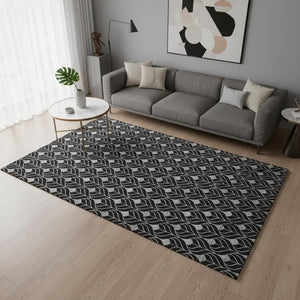 HomeRoots 5' X 8' Stylish Black & Gray Geometric Washable Area Rug - Durable, UV Protected & Stain Resistant! 673983
