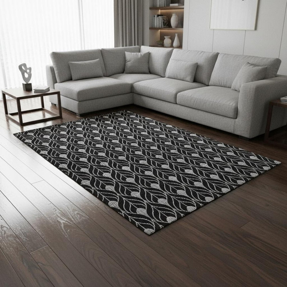 HomeRoots 8' X 10' Black And Gray Geometric Area Rug - Washable, UV Protected, Stain Resistant for Busy Homes 673985