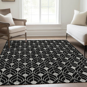 HomeRoots 8' X 10' Black And Gray Geometric Area Rug - Washable, UV Protected, Stain Resistant for Busy Homes 673985